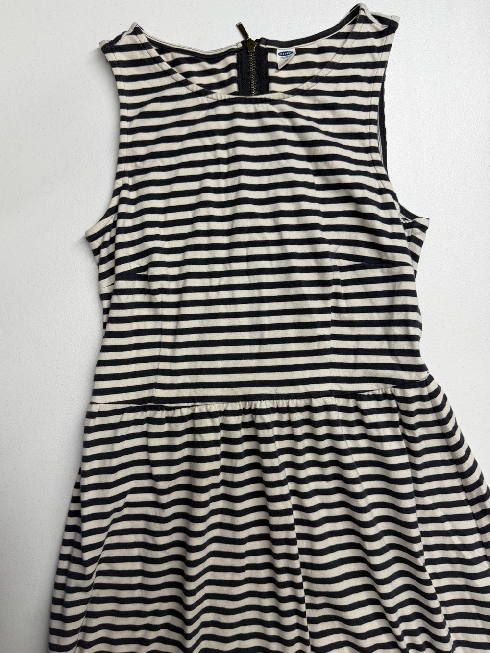 Old Navy Navy Cream Striped Fit & Flare Midi Dress Size M